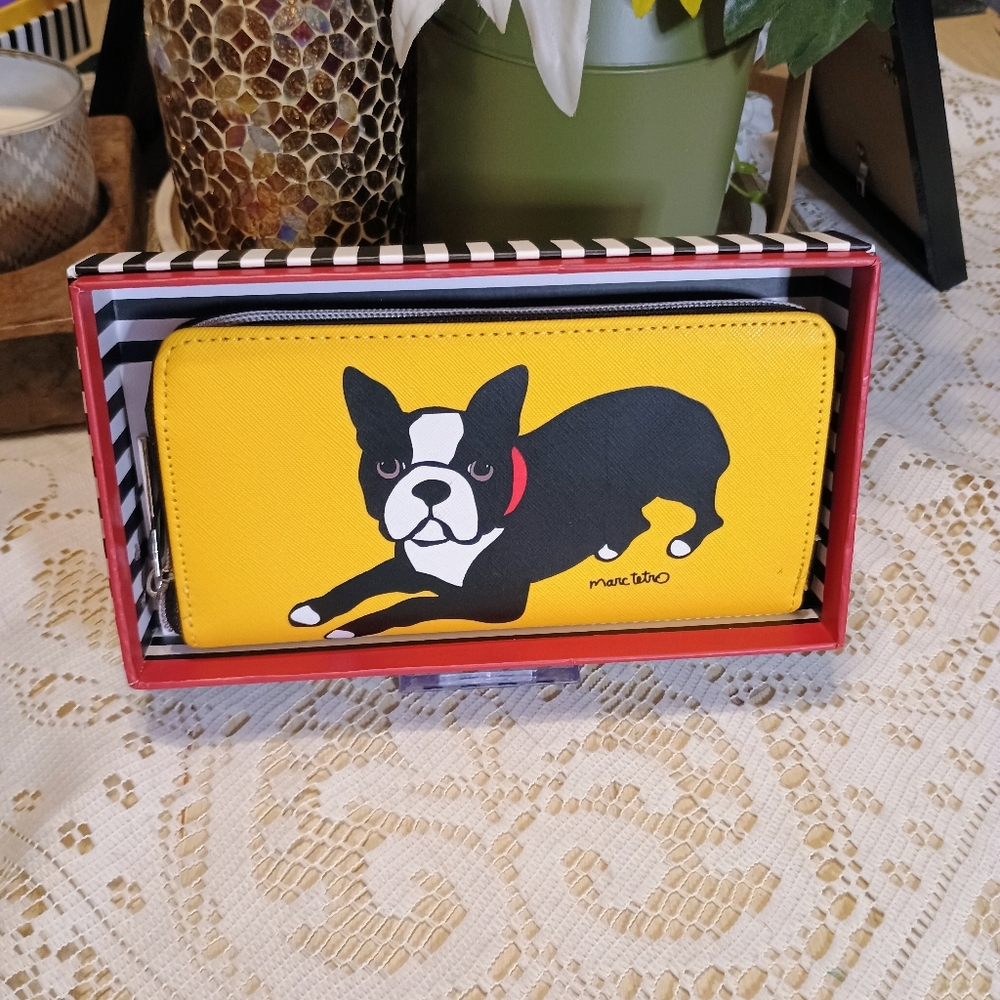 NWT Marc Tetro Yellow Boston Terrier Wallet